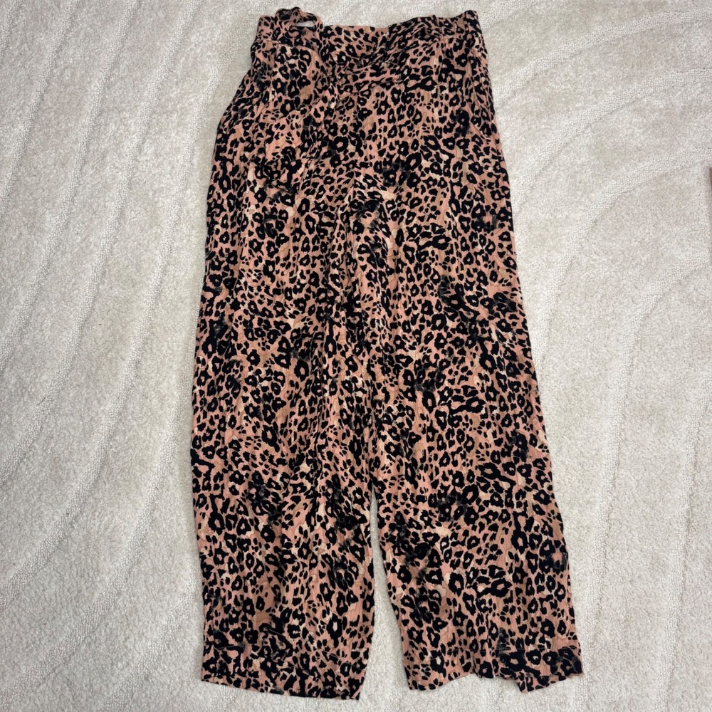 Wilfred Aritzia Leopard Print Wide Leg Cropped Pants Tan Black Small 71674